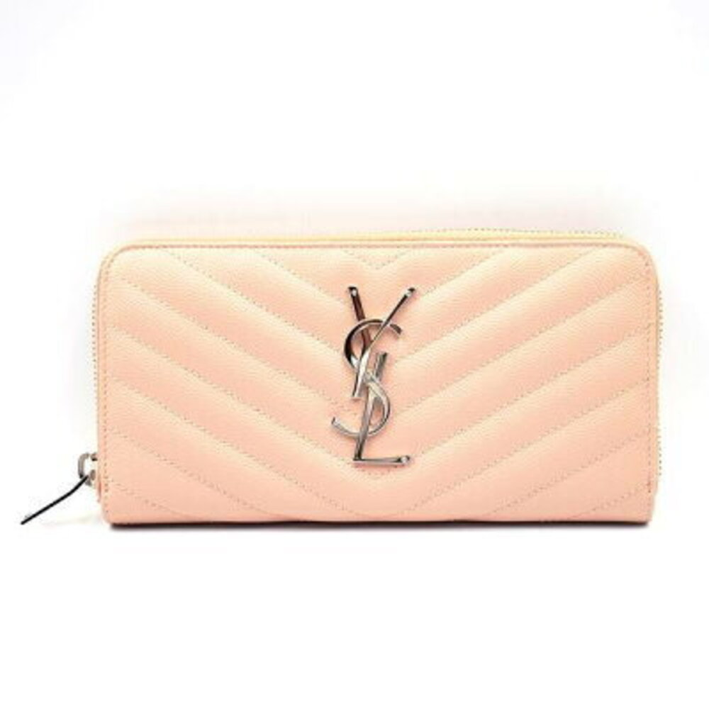 SAINT LAURENT PARIS Round Zip Pearl Pink Long Wallet YSL Yves